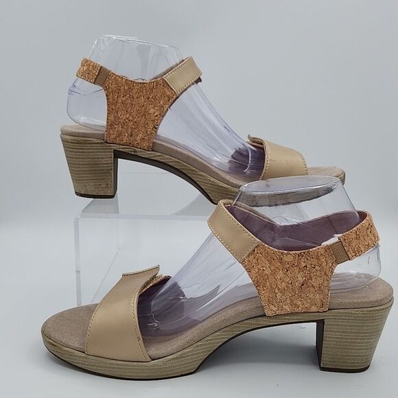 Naot Intact Khaki Beige Cork Heeled Sandals Strappy Hook And Loop 42 US 11-11.5 - Picture 2 of 10